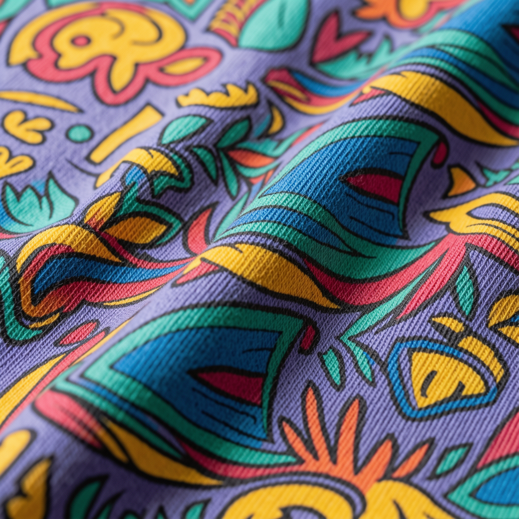 Close-up of a vivid custom print on fabric